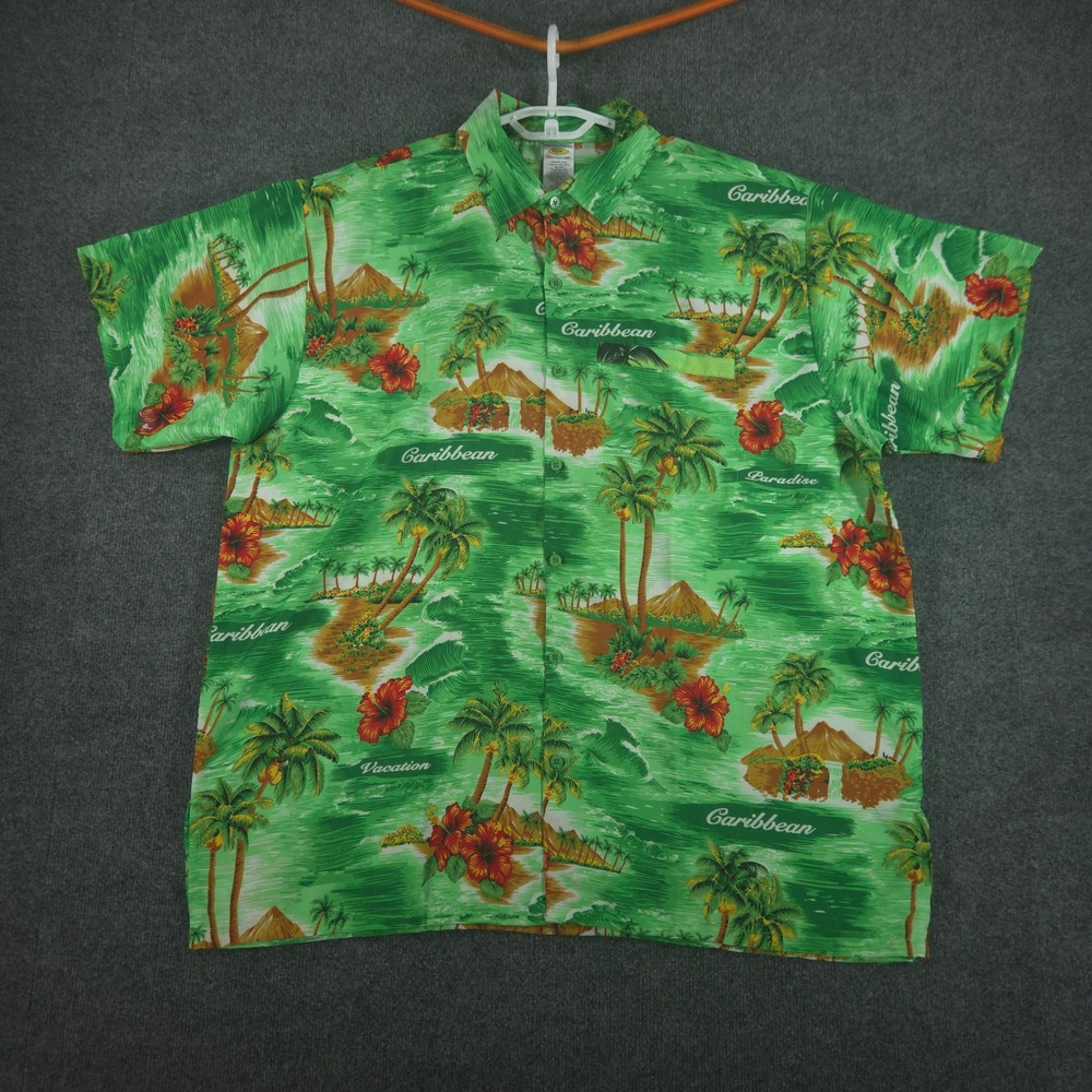 Rima Button-Down Shirt Mens XL Tropical Caribbean Paradise Green Short Sleeve